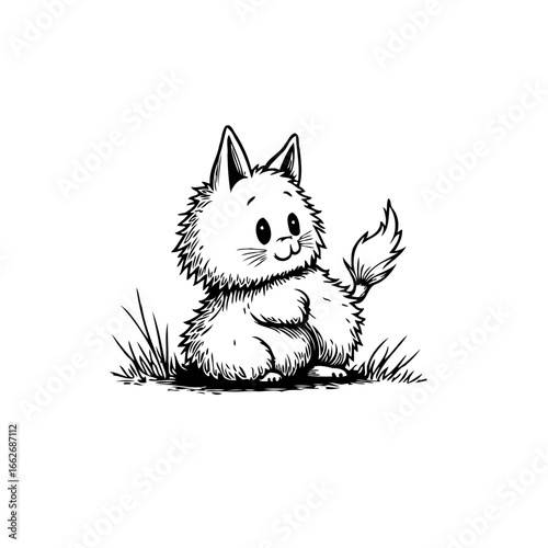 Charming feline friend cartoon illustration radiating playful innocence and whimsical joy nestled