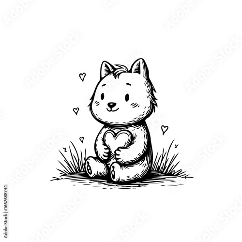Delightful endearing kitten sitting amidst hearts a charming illustration portraying affection and