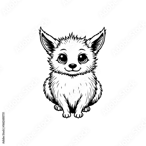 Delightful fluffy animal illustration conveying pure innocence in minimalist black and white