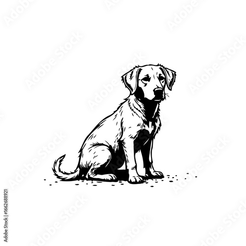 Detailed illustration of a charming puppy sitting, offering an endearing portrait against clean