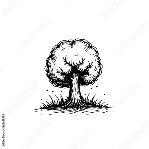 Detailed line art tree illustration showcasing nature's grandeur and artistic expression perfect