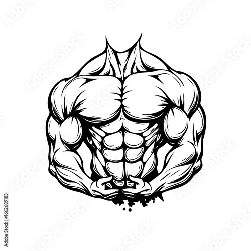 Detailed muscular physique depiction showing dedication and strength in monochromatic artistry