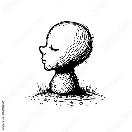 Dreaming head in grassy earth a whimsical sketch of peaceful rest and imagination cultivating