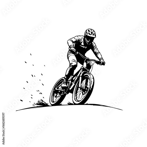 Dynamic downhill mountain biking illustration featuring a skilled rider navigating challenging