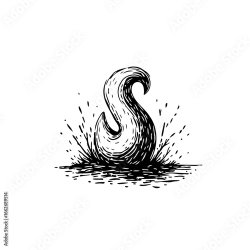 Elegant aquatic bird sketch displaying fluid form and dynamic water splashes showcasing graphical