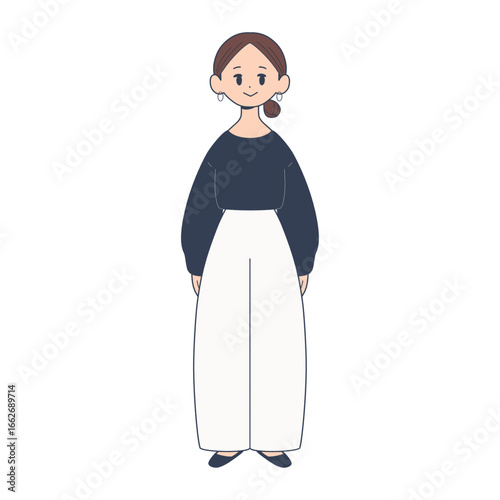 カジュアルな若い女性　全身　シンプルなイラスト