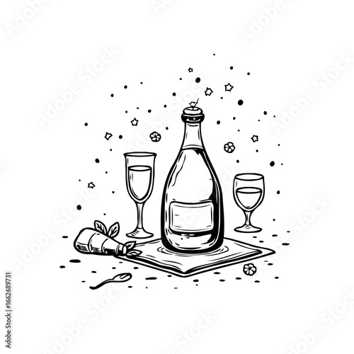 Elegant illustration showcases festive celebration with sparkling beverage glasses and garnish
