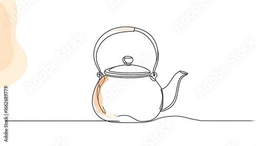 Continuous line drawing of a tea kettle