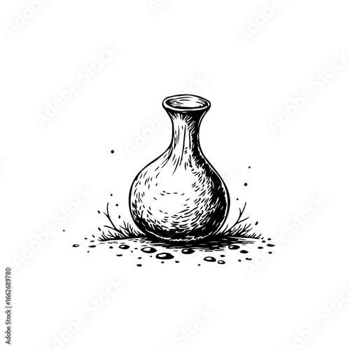 Elegant monochrome illustration: Hand-drawn vase artistry showcasing minimalistic grace and