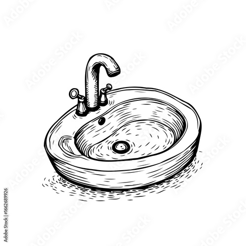 Elegant washbasin illustration displaying bathroom fixture detailed sketch with intricate line