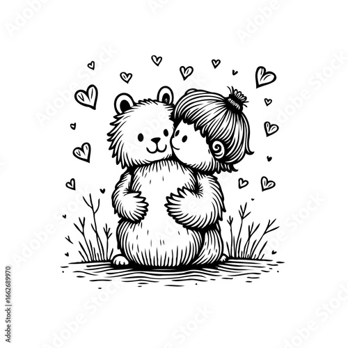 Enchanting embrace a heartwarming illustration of affection with a child tenderly hugging a plush