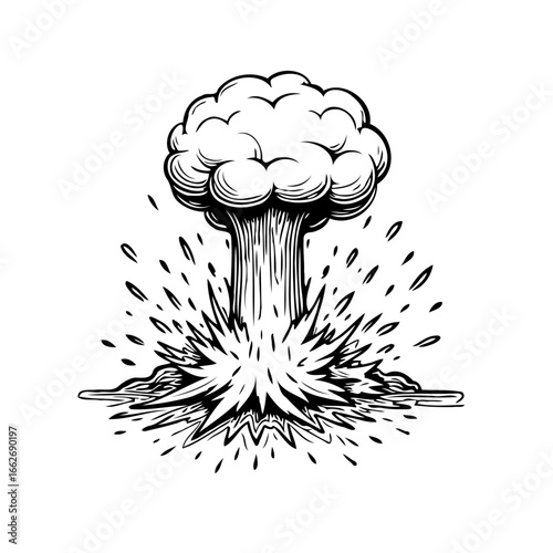 Engraved depiction of a massive cloud explosion showcasing power consequences and destructive