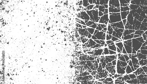 Cracked Concrete Grunge Texture Background – White Surface with Black Distressed Cracks noise dust dot distress grainy grungy effect, vector design on transparent background.