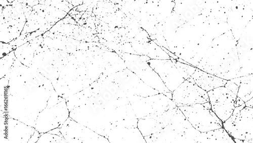 Cracked Concrete Grunge Texture Background – White Surface with Black Distressed Cracks noise dust dot distress grainy grungy effect, vector design on transparent background.