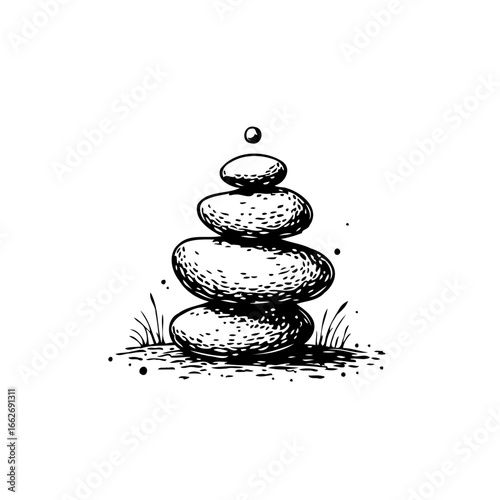 Illustration of a balanced stone tower symbolizing tranquility mindfulness balance and personal