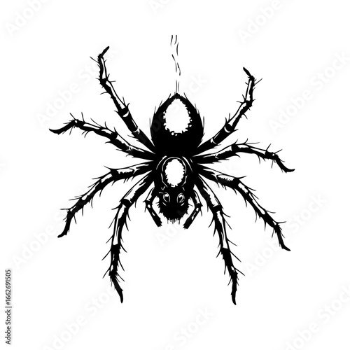 Illustrative depiction of a spider dangling from a thread providing a detailed and striking