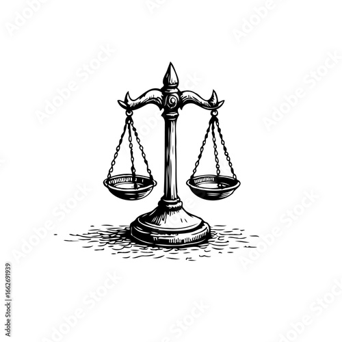 Intricate balance scales illustration symbolic representation of fairness precision in legal