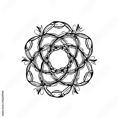 Intricate blossom pattern with stylized floral arrangements offers a harmonious blend of nature