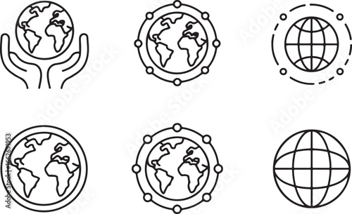 Hand-drawn Earth Icons with Hands and Circles Representing Global Care