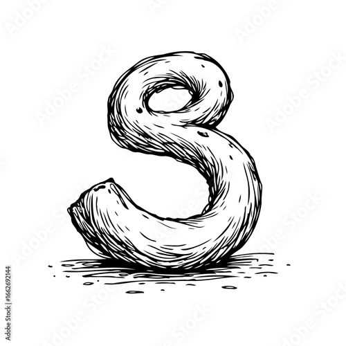 Intricate sketched letter S depiction featuring detailed shading and textured line work displaying