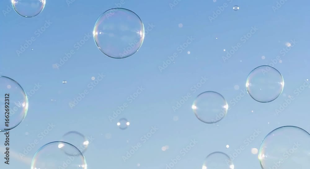 Floating soap bubbles against a clear blue sky Floating soap bubbles against a clear blue sky