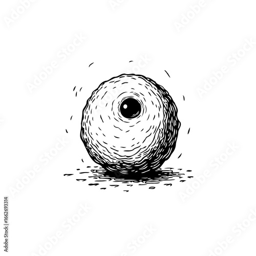 Mystical gazing sphere with organic texture evokes otherworldly vision in captivating monochrome