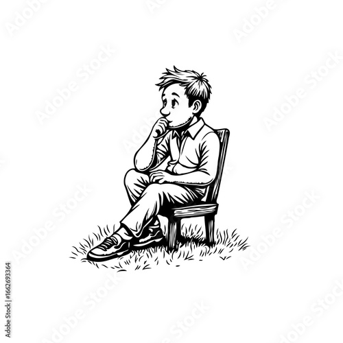 Pensive youngster seated contemplates future decisions sketched captures thoughtful expression