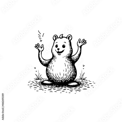 Playful bear with raised paws interacting with glimmering star sparks in a whimsical illustration