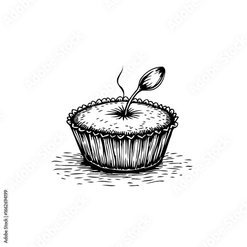 Stylized dessert illustration a quaint treat with a spoon in a simplistic rendering of sweetness