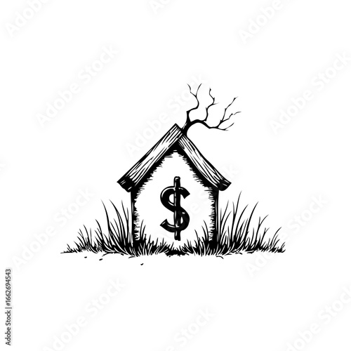 Symbolic representation of financial insecurity and economic hardship linked to property ownership