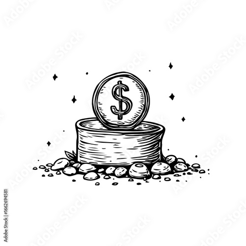 Symbolic depiction of monetary growth showcasing a dollar coin resting on a cylindrical surface