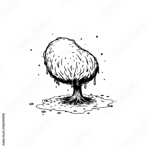 Whimsical arboreal silhouette a captivating monochromatic sketch evoking fantasy and surreal