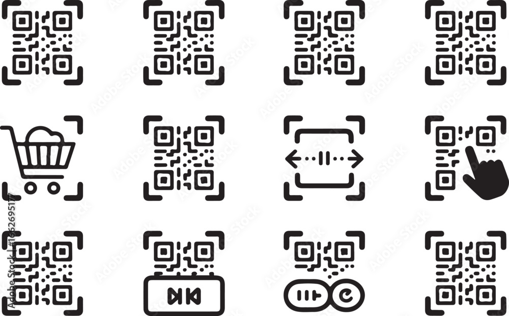 Obraz premium Set of QR Code Icons for Various Digital Functions