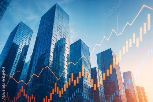 Real Estate Investment with Financial Charts and City Skyscrapers – Double Exposure Concept
