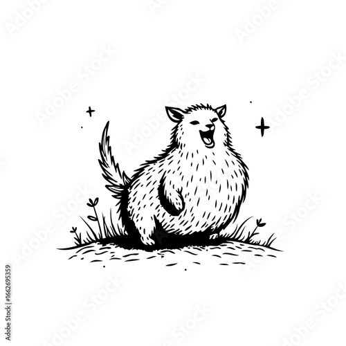 Whimsical creature illustration basking under a starlit sky embracing joyful openness and carefree