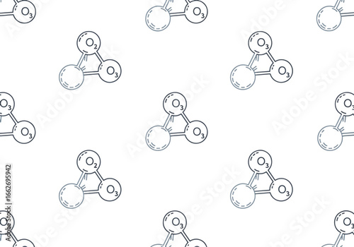 Seamless pattern of the ozone molecule (O3) chemical structure, representing science and the environment.