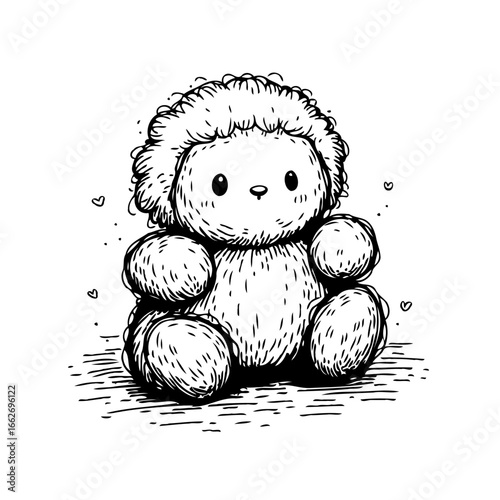 Whimsical hand drawn plush lion illustration invites imagination and evokes playful innocence