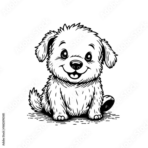 Whimsical line drawing of a charming puppy showcasing endearing character and playful innocence
