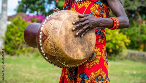 Close-up of a person playing a large drum
