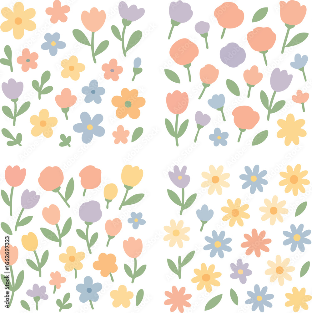 Obraz premium Pastel Floral Pattern with Various Flowers.