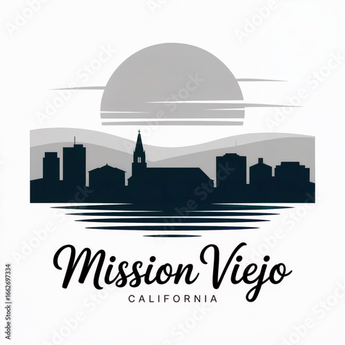 Wallpaper Mural Mission Viejo Skyline Silhouette — Orange County Suburban City with Lake and Hills Vector Illustration Torontodigital.ca