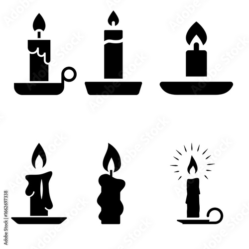 Candle vector icon with simple flame design, perfect for decoration, celebration, religious, and graphic illustration.