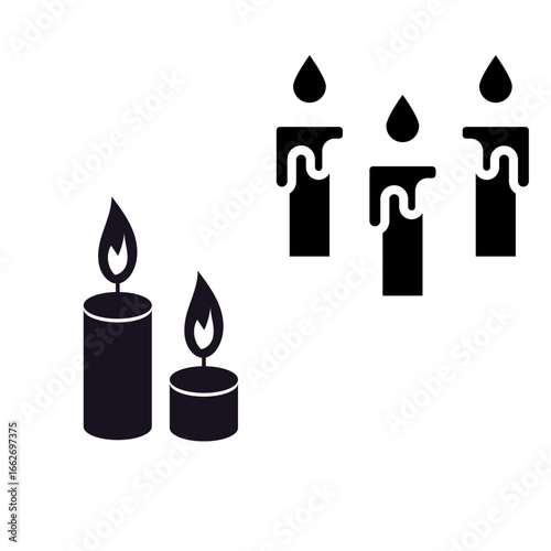 Candle vector icon with simple flame design, perfect for decoration, celebration, religious, and graphic illustration.
