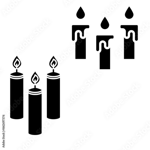 Candle vector icon with simple flame design, perfect for decoration, celebration, religious, and graphic illustration.