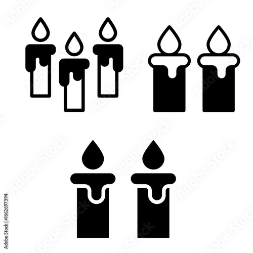 Candle vector icon with simple flame design, perfect for decoration, celebration, religious, and graphic illustration.