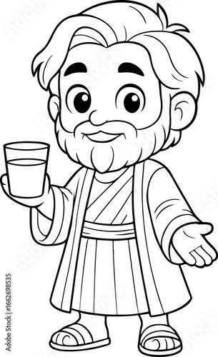 Cartoon Jesus Line Art – Friendly Biblical Character Illustration for Faith-Based Education, Merch, and UI Design