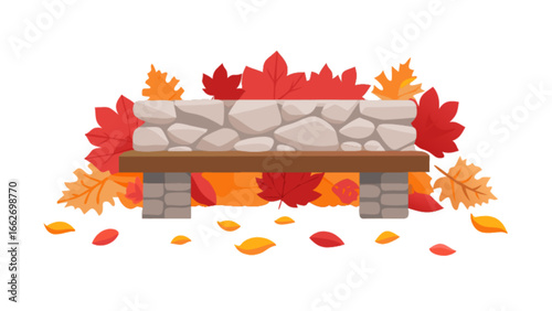 Autumn stone bench with fall leaves vector illustration for seasonal designs and graphics projects use case