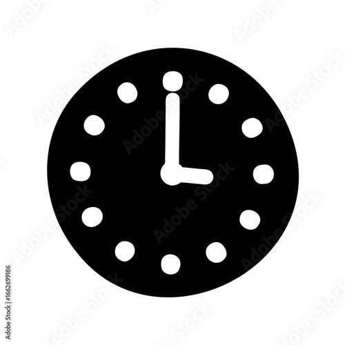 Simple black and white clock icon with hands at one o'clock time