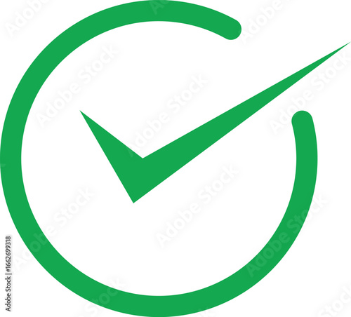 Green check mark symbol inside circle isolated on white background. Modern approval icon for confirmation, validation, or success. Minimal design concept for acceptance illustration.