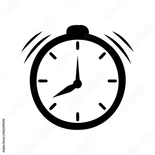 Alarm clock icon with ringing sound waves, showing eight o'clock time
